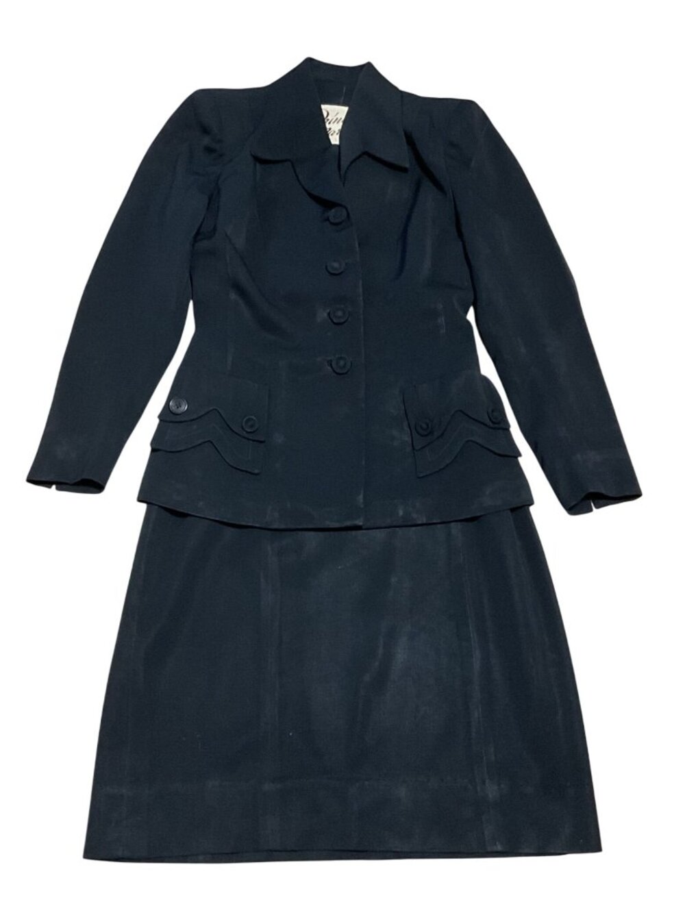 Vintage Briny Marlin Black Sheen Buttoned Jacket & Skirt Set Sz M Classic Design